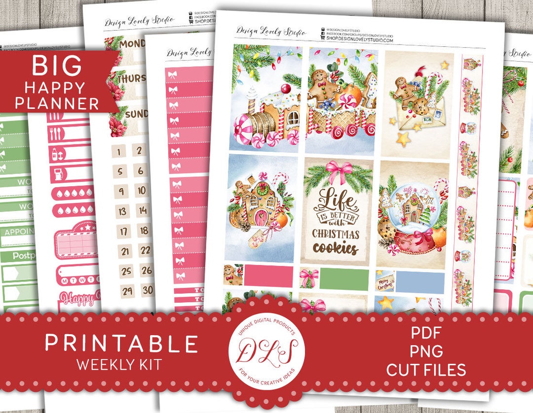 Holiday Planner Stickers, Christmas Planner Stickers Kit, Big Happy