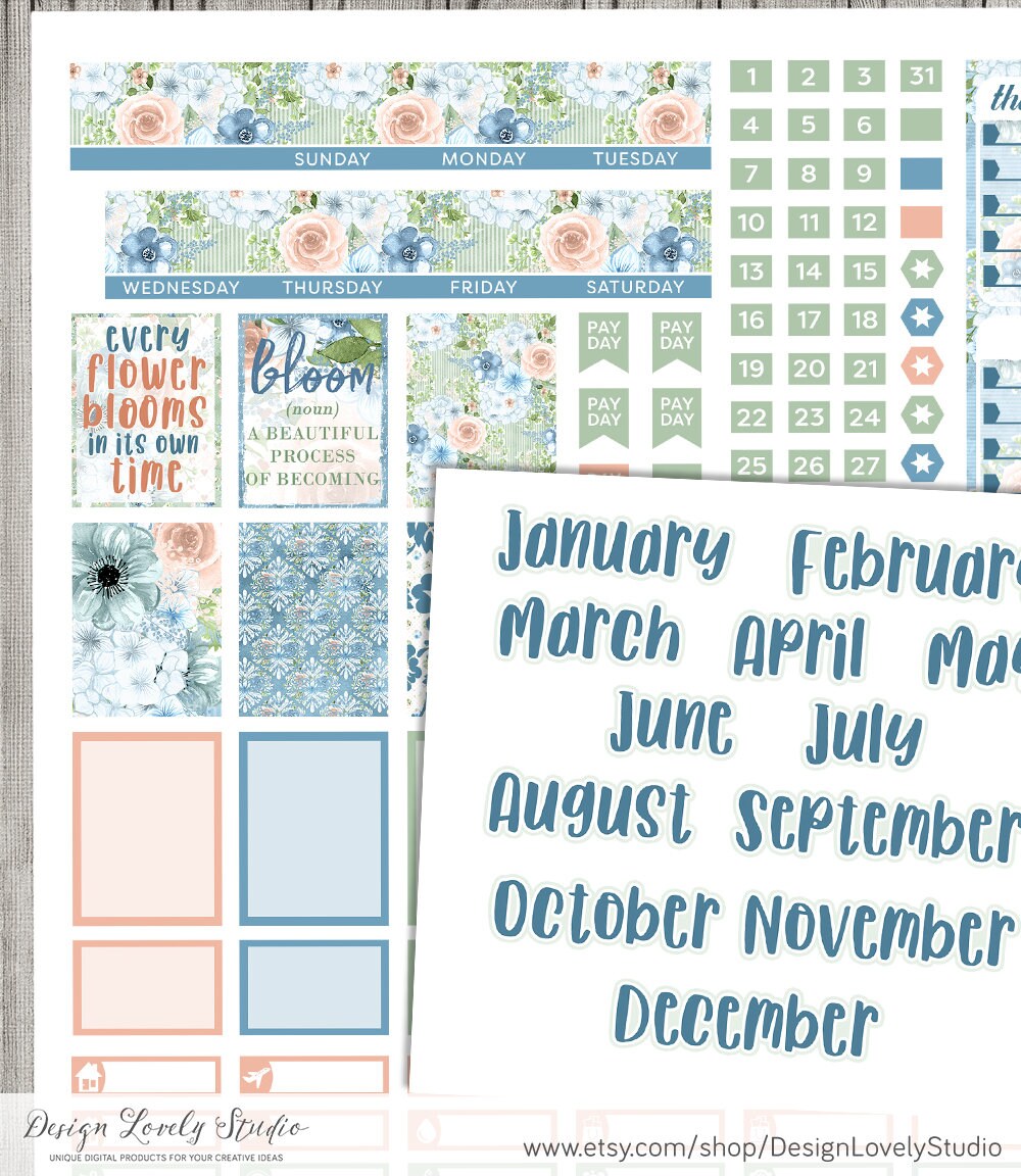 Printable FLORAL Monthly Planner Stickers, Mini Happy Planner Monthly ...