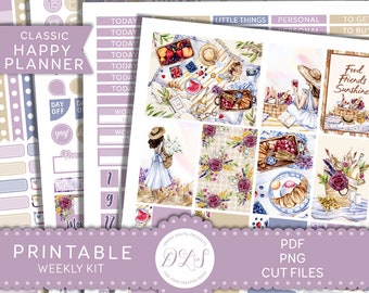 Happy Planner Printable Stickers, Picnic Planner Stickers, Floral Planner Stickers, Lavender Planner Stickers, Cut Files, HP196