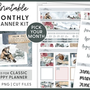 Monthly Planner Stickers, Happy Planner Printable Stickers, Cold Weather Stickers, January Planner Stickers, Winter Planner Stickers HPMV212