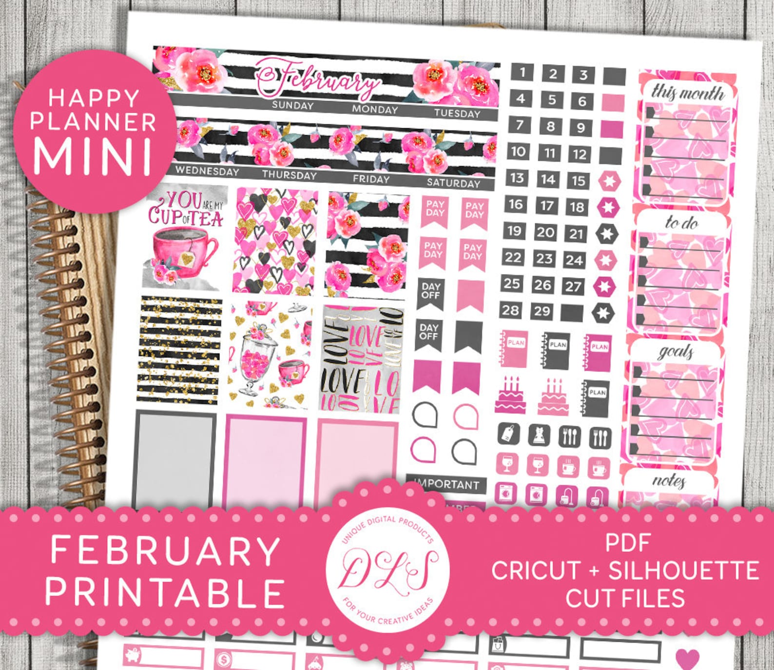 February Mini Happy Planner Stickers, Mini Happy Planner Printable ...