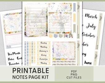 May Notes Page Stickers, April Notes Page Kit, Dashboard Stickers, Floral Stickers, Printable Planner Stickers, Happy Planner,ECN262