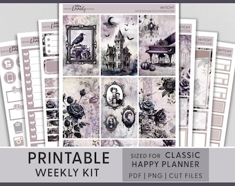 Happy Planner Halloween Stickers, October Weekly Kit, Printable Planner Stickers, Witch, Fall, Autumn, Creepy, Gothic, Haunted House, HP262