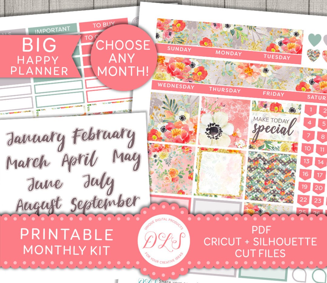 Big Happy Planner PRINTABLE Stickers, Monthly Planner Stickers Kit ...