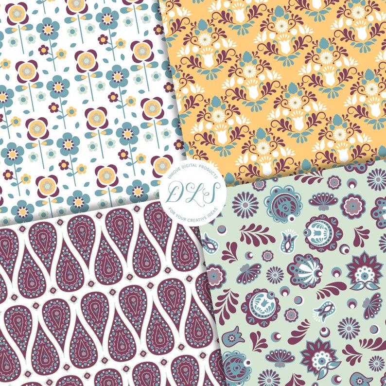 Boho Digital Paper Pastel Floral Digital Paper Summer Floral Paper DP121 Floral Seamless Pattern Paisley Digital Paper 6x6 Printable