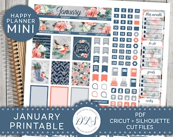 Printable JANUARY Monthly Kit Mini Happy Planner January | Etsy