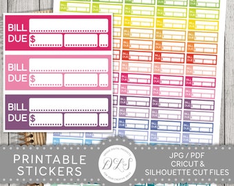 Bill Due Stickers, Bill Due Planner Stickers, Budget Stickers, Printable Planner Stickers, Erin Condren, Happy Planner, Mambi PDF, FS105