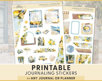 Adesivi per journaling con limoni, adesivi stampabili per agenda e album di ritagli, vacanze estive in Italia, viaggio sulla Costiera Amalfitana, Mediterraneo, JS291