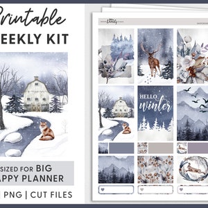 Winter Planner Stickers, Big Happy Planner Stickers Kit, Winter Forest ...