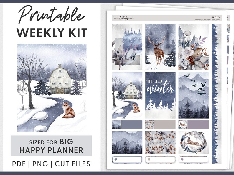 Winter Planner Stickers, Big Happy Planner Stickers Kit, Winter Forest ...
