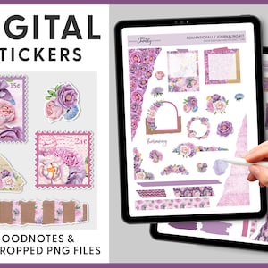 Digitale Journaling Stickers, Floral Journaling Stickers, GoodNotes Journaling Kit, Esthetische Stickers, Voorgesneden PNG-stickers, DJ112