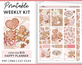 Big Happy Planner Stickers Kit, Christmas Planner Stickers, Pink Christmas Stickers, Winter Planner Stickers, Cut Files, BW199