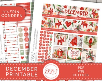 DECEMBER Planner Stickers, Printable December Monthly Kit, for Erin Condren Life Planner, Christmas Planner Stickers, ECLP December, MV172