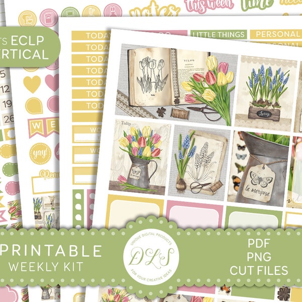 Printable SPRING Planner Stickers, Spring Floral Stickers Kit, March Weekly Stickers Kit, fits Erin Condren Vertical Planner, VS161