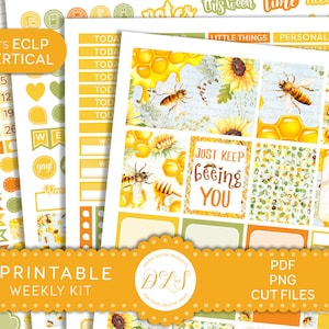 HONEY BEE Printable Planner Stickers, Summer Planner Stickers, for use with Erin Condren Vertical Planner, Weekly Planner Stickers, VS165
