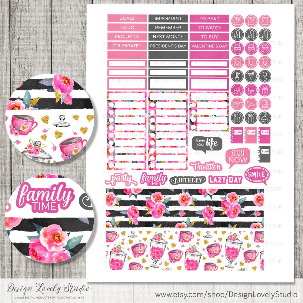 February Happy Planner Printable Stickers, February Monthly Kit ...