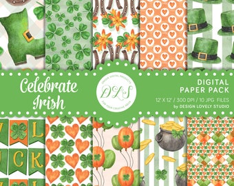St Patricks Day Digital Paper, St Pattys Day Digital Background, Irish Digital Paper, Shamrock Digital Paper, Seamless Digital Paper, DP141