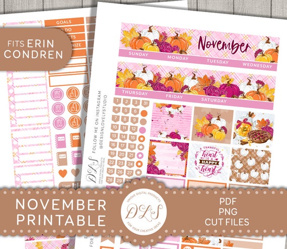 NOVEMBER Planner Stickers, November Monthly Planner Stickers, Erin Condren  November Monthly Kit, Printable Planner Stickers, MV192 