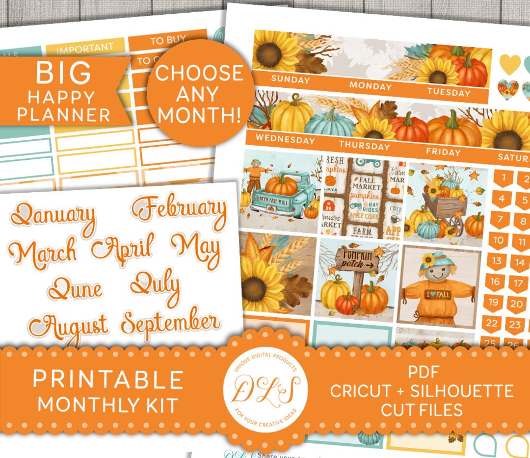 Big Happy Planner Fall Monthly Stickers Kit, Fall Monthly Kit Printable ...