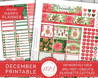 Dezember monatlichen Kit, Dezember Sticker, Mambi glücklich Planner, Weihnachten Aufkleber, monatliche ausgebreitet, schneiden Datei Aufkleber HPMV112