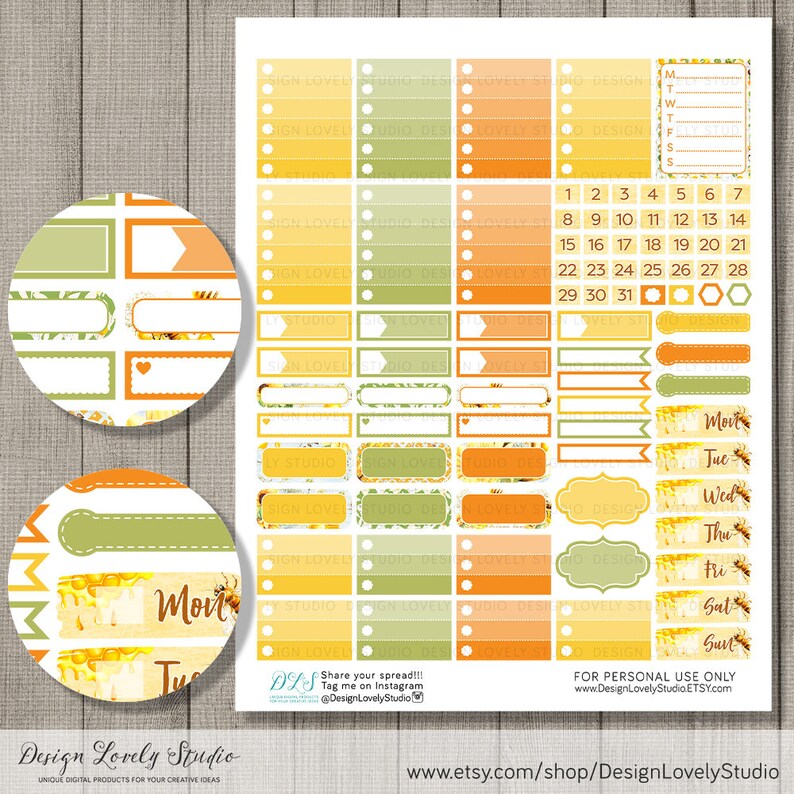 HONEY BEE Printable Planner Stickers Summer Planner Stickers - Etsy