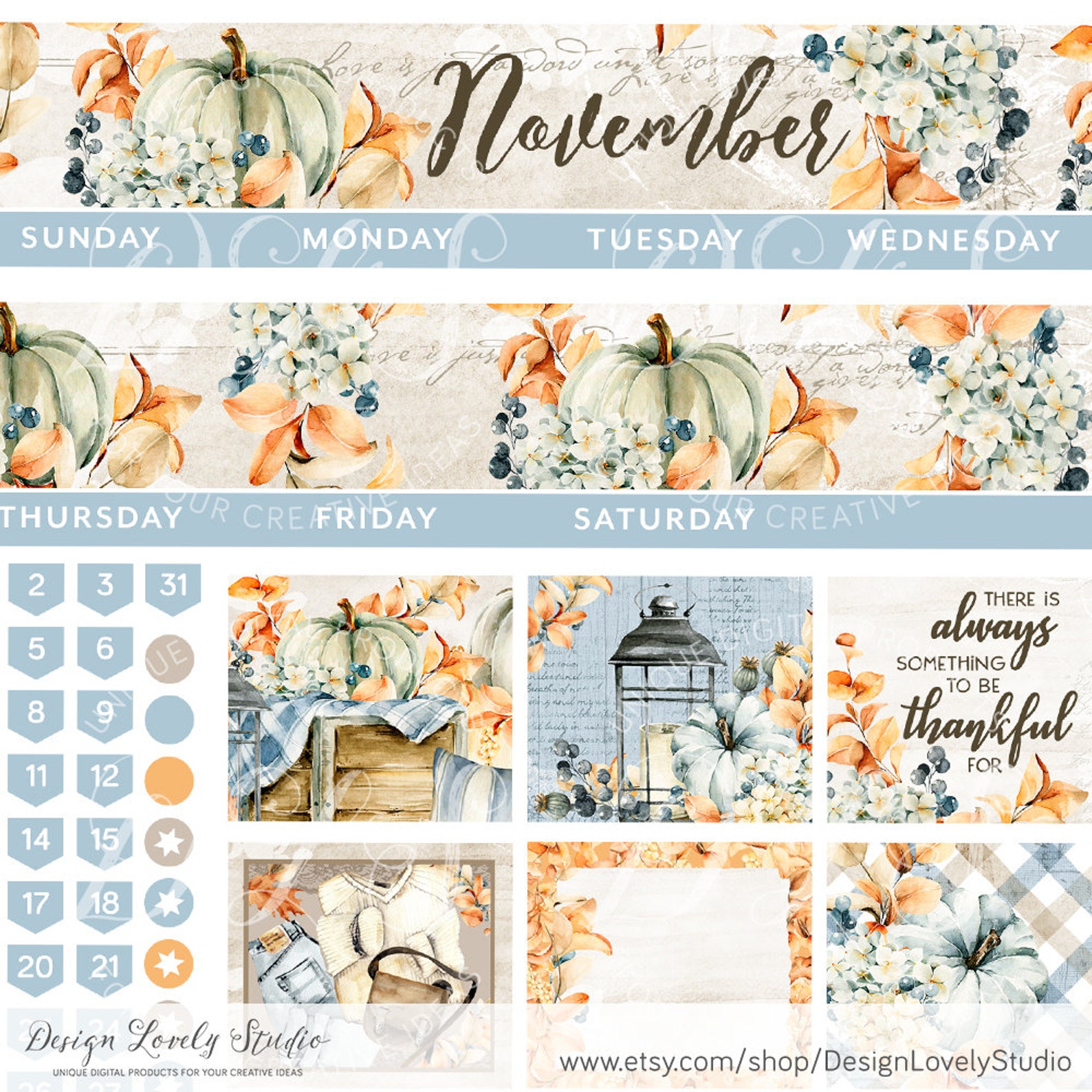 Printable NOVEMBER Monthly Stickers Kit Fits Erin Condren - Etsy