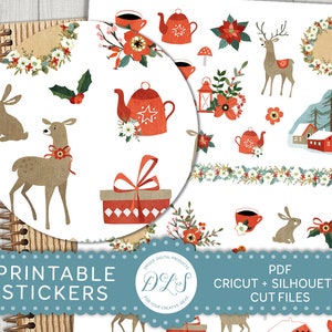Afdrukbare kerstplannerstickers, kerstplakboekstickers, winterplannerstickers, decoratieve kerststickers, gesneden bestanden, DS134