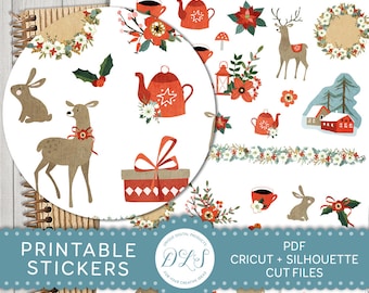 Printable Christmas Planner Stickers, Christmas Scrapbook Stickers, Winter Planner Stickers, Decorative Christmas Stickers, Cut Files, DS134