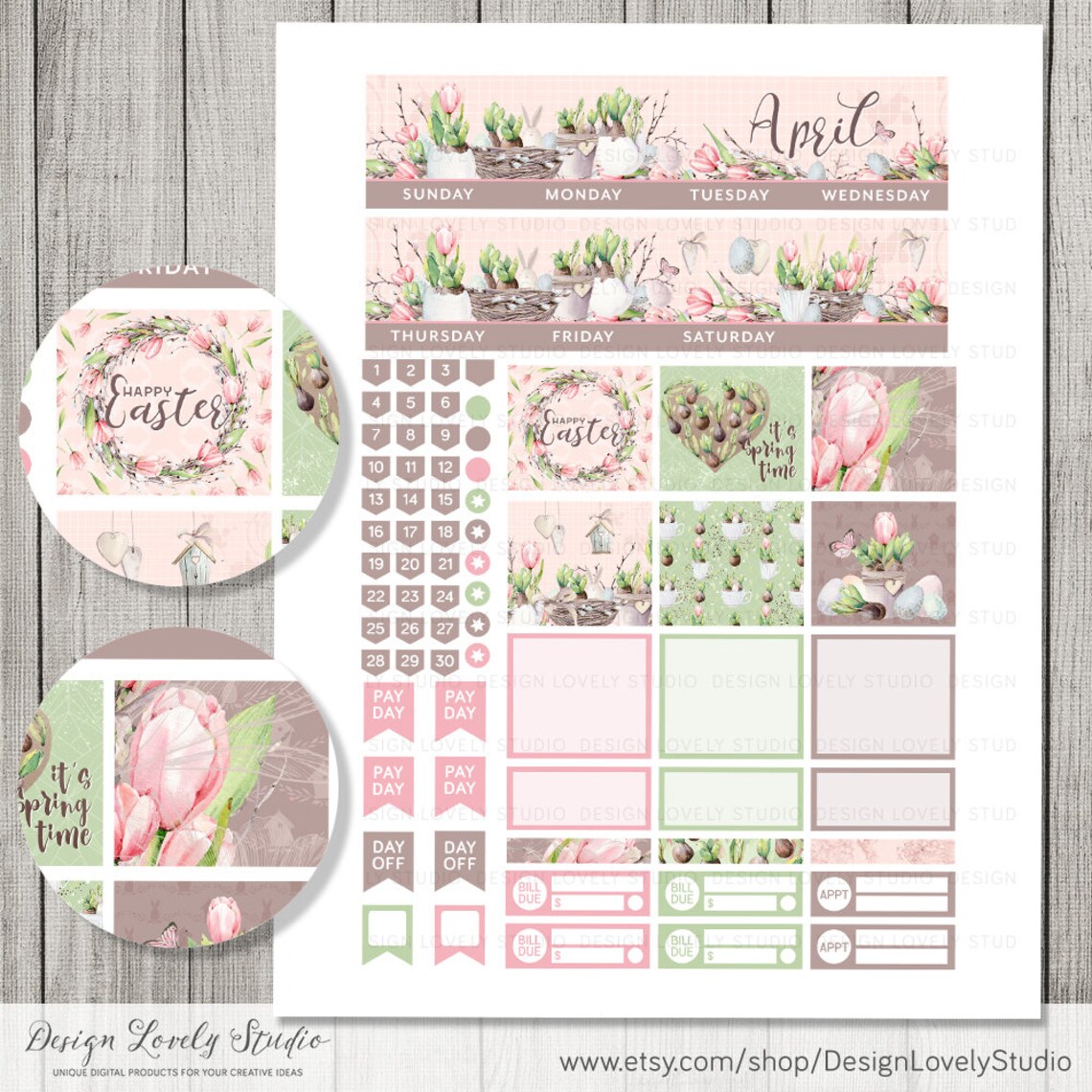 April Monthly Kit Printable April Planner Stickers Easter - Etsy