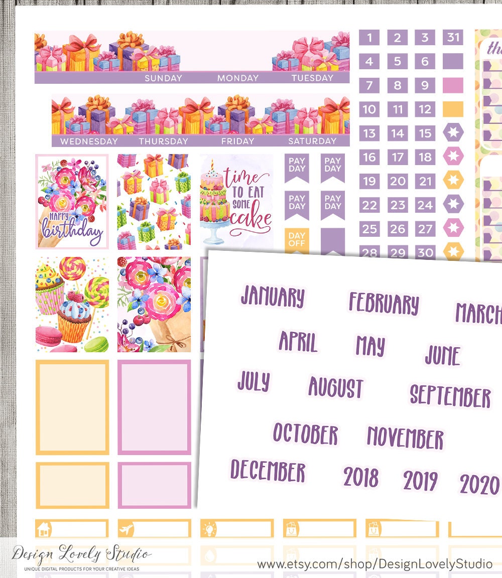 Mini Happy Planner Monthly Stickers, Birthday Planner Kit, Printable ...