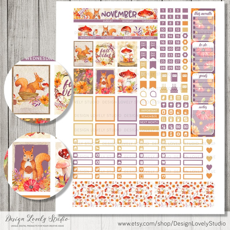 Printable November Monthly Stickers Kit Mini Happy Planner - Etsy