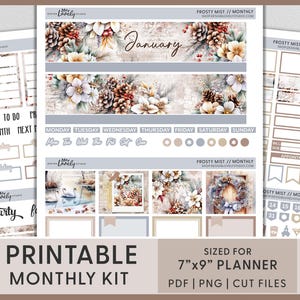 January Monthly Kit, January Planner Stickers, January Monthly Sticker Kit, Winter Stickers, New Year, Printable Planner Stickers, MV260J