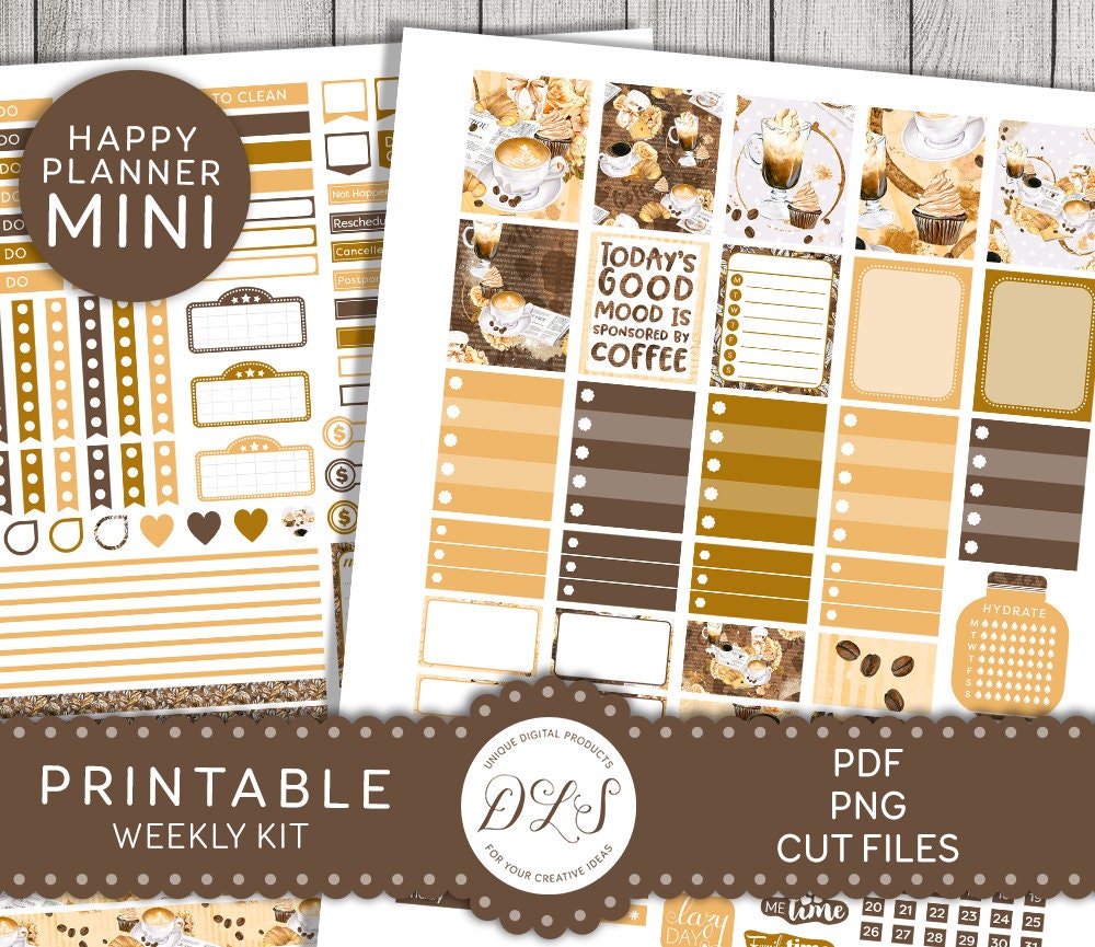 Coffee Time Stickers Sheet. Planner Stickers for College Planners