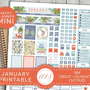 Adesivi Mini Happy Planner di gennaio, Mini Happy Planner Kit mensile di gennaio, Agenda di gennaio, Kit Mini Happy Planner stampabile, MM125