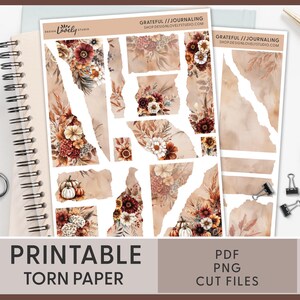 Adesivi stampabili autunnali in carta strappata, adesivi floreali decorativi, adesivi in carta strappata, adesivi per diario, adesivi per planner, BuJo, JS183