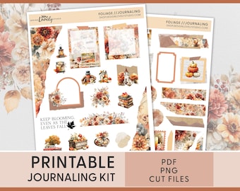 Fall Foliage Journaling Stickers – Printable Autumn Planner Stickers with Leaves, Pumpkins, Florals & Cozy Bujo Decor Kit, JS246