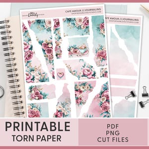 Adesivi di carta strappata stampabili, adesivi di carta strappata, adesivi decorativi per San Valentino, adesivi per planner, journaling, bullet journal, JS201