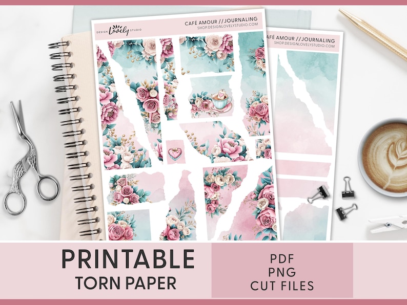 Printable Torn Paper Stickers, Ripped Paper Stickers, Valentine's Day ...