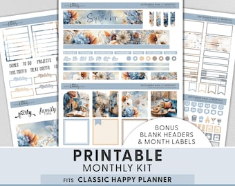 September Cozy Reading Printable Planner Stickers, Happy Planner Classic Monthly Kit, Rainy Fall Bookshop, HPMV300