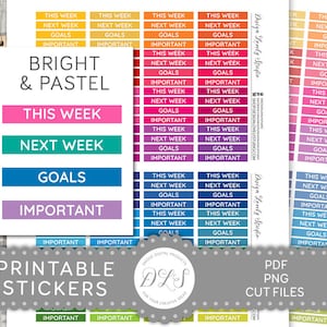 Druckbare Header Sticker, funktionale Header Sticker, mehrfarbige Header Sticker, diese Woche, Ziele, FS186