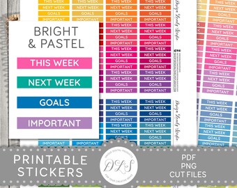 Printable Header Planner Stickers, Functional Header Planner Stickers, Multicolor Header Planner Stickers, This Week, Goals, FS186