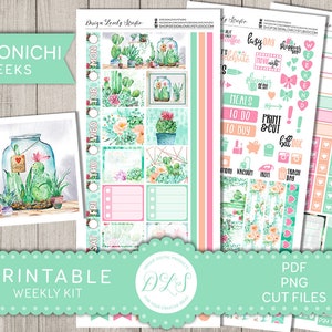 Kit de pegatinas de CACTUS Planner, pegatinas imprimibles de Hobonichi Weeks Planner, pegatinas de Plant Lady Planner, kit de planificador de plantas de interior, HO145