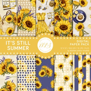 Sunflower Digital Paper Pack, Sunflower Digital Background, Summer Digital Paper, Sunflower Digital Scrapbook, Floral Digital Paper, DP150