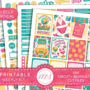 Summer Vacation Planner Stickers, Road Trip Planner Stickers Printable, Travel Planner Stickers, for Erin Condren Vertical Planner, VS150