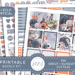 Afdrukbare Halloween Planner Stickers, Fall Planner Stickers Kit, oktober Wekelijkse Stickers Kit, past Erin Condren Verticaal, Cut Files, VS155