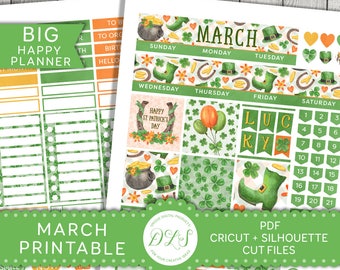 March Big Happy Planner Stickers, Printable Big Happy Planner Stickers, March Monthly Kit, St Patrick&#39;s Day Stickers, Green Stickers, BM111