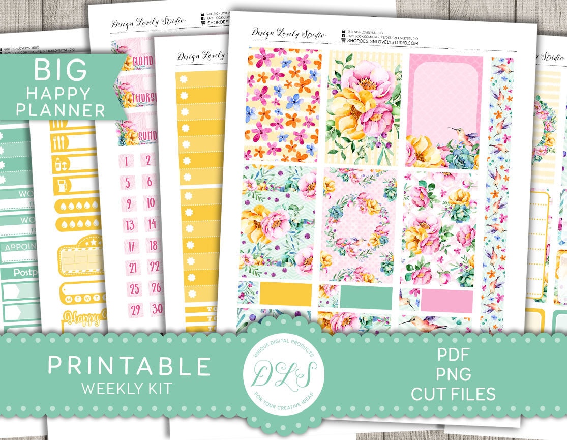 Floral Planner Stickers Kit, PRINTABLE Big Happy Planner Stickers Kit ...