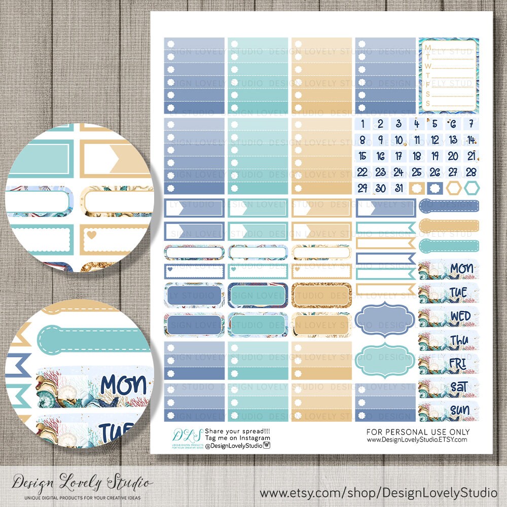PRINTABLE Nautical Planner Stickers, Beach Weekly Planner Stickers Kit ...