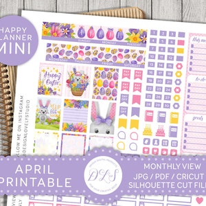 April Mini Happy Planner, Mambi Mini Planner, Kit de visualização mensal de abril, Kit de adesivos de Páscoa, Planejador de abril, Planejador de Páscoa, para impressão, MM104
