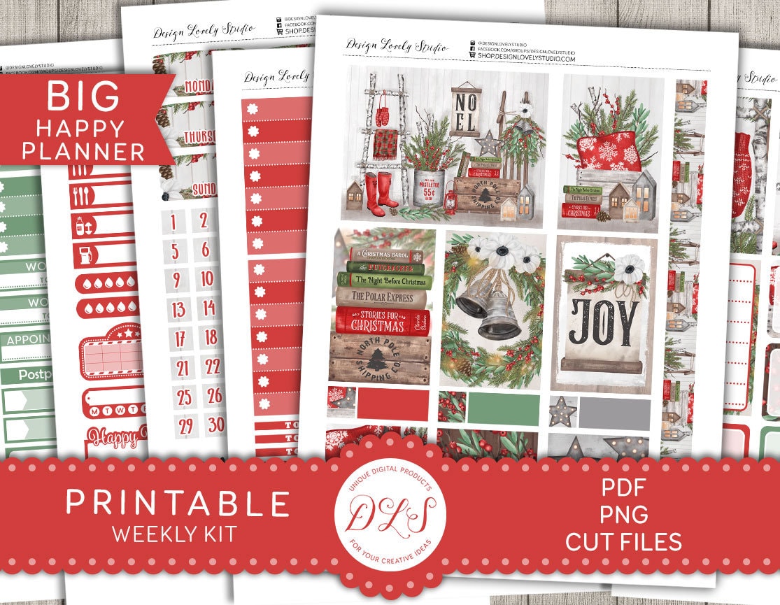 big-happy-planner-christmas-stickers-kit-printable-christmas-planner-stickers-christmas-weekly-planner-kit-rustic-christmas-bw110-etsy